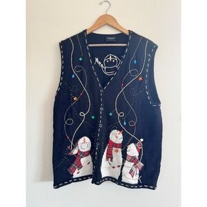Kitschy Women's Plus Snowman Vest Embroidered Grandma Ugly Large Christmas